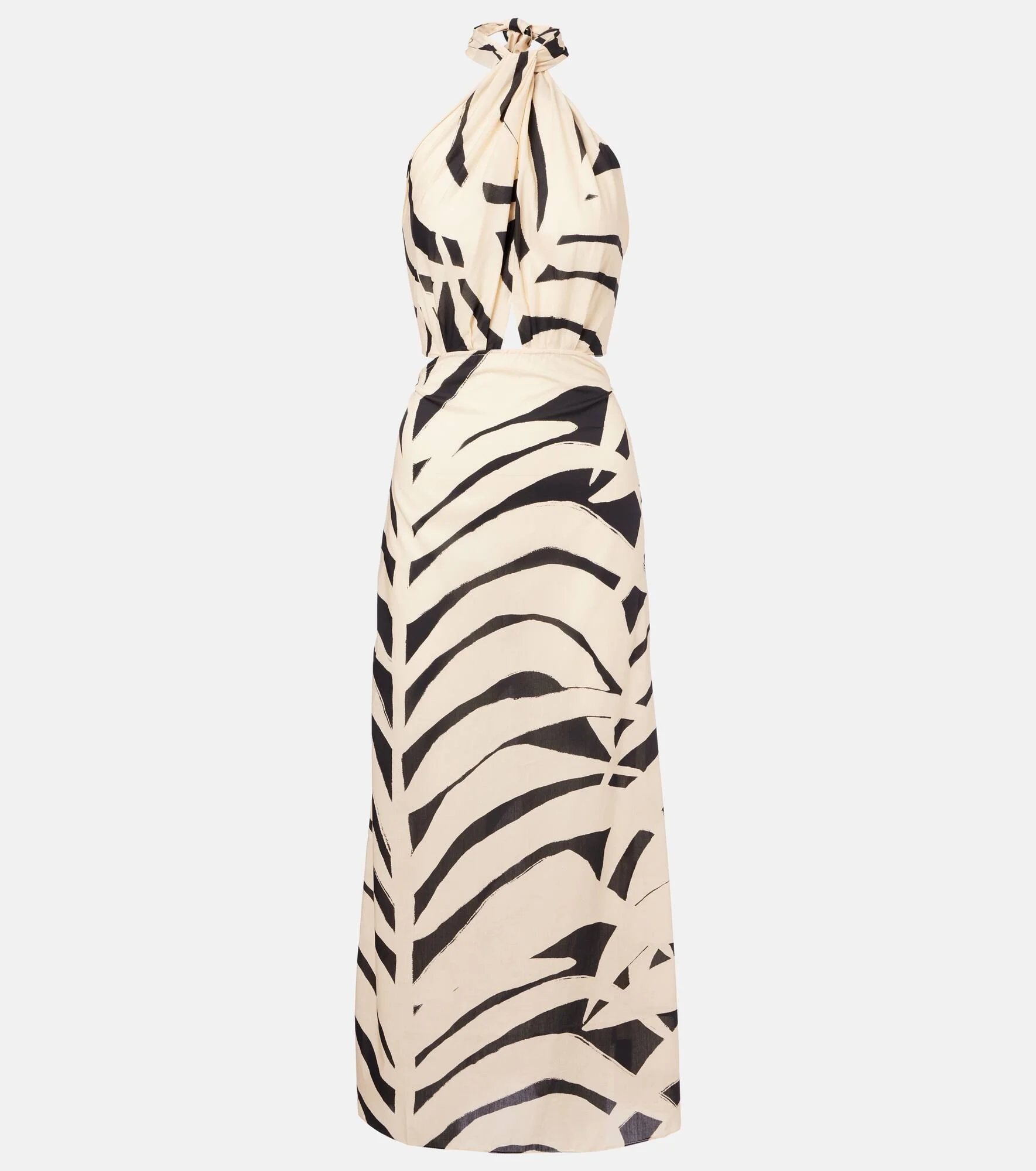 Printed cutout halterneck cotton maxi dress - 1