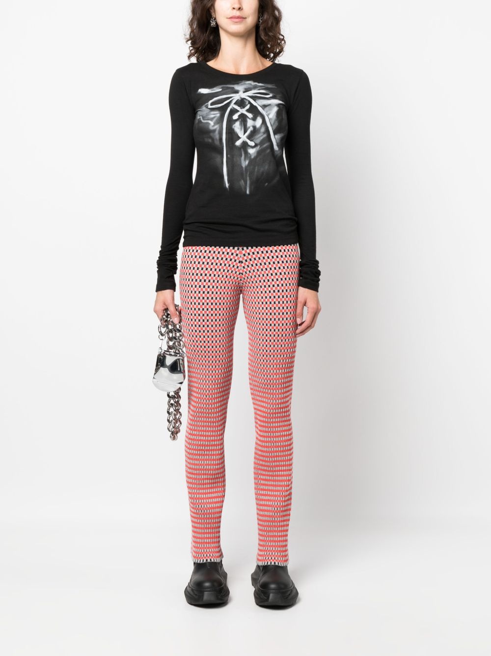 check-pattern ribbed-knit trousers - 2