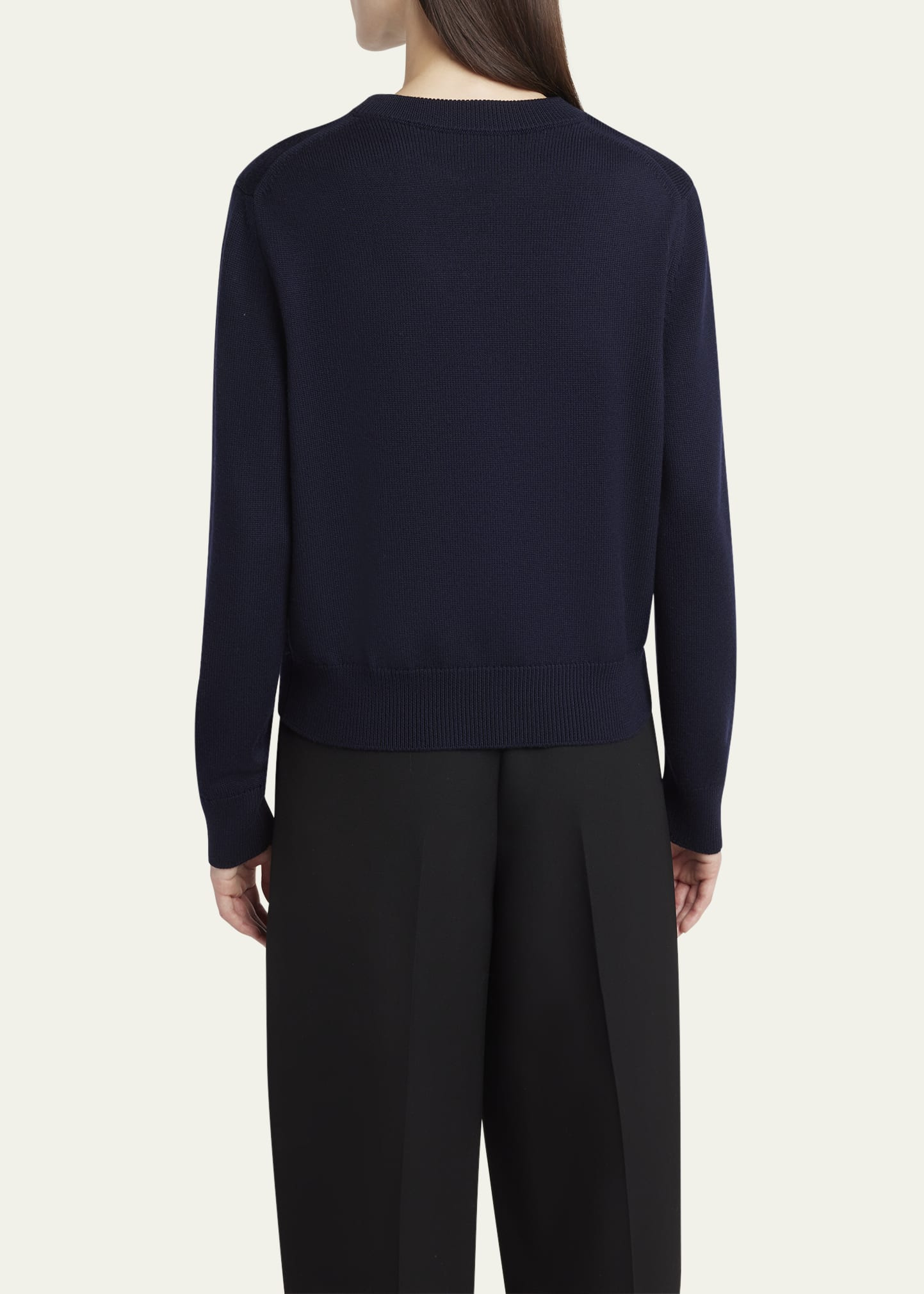 Velvet Floral Embroidered Merino Crewneck Sweater - 3