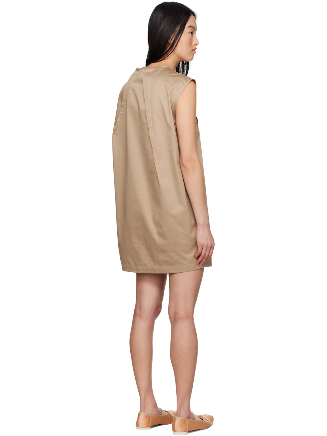 Beige Light Cotton Twill Darting Minidress - 3