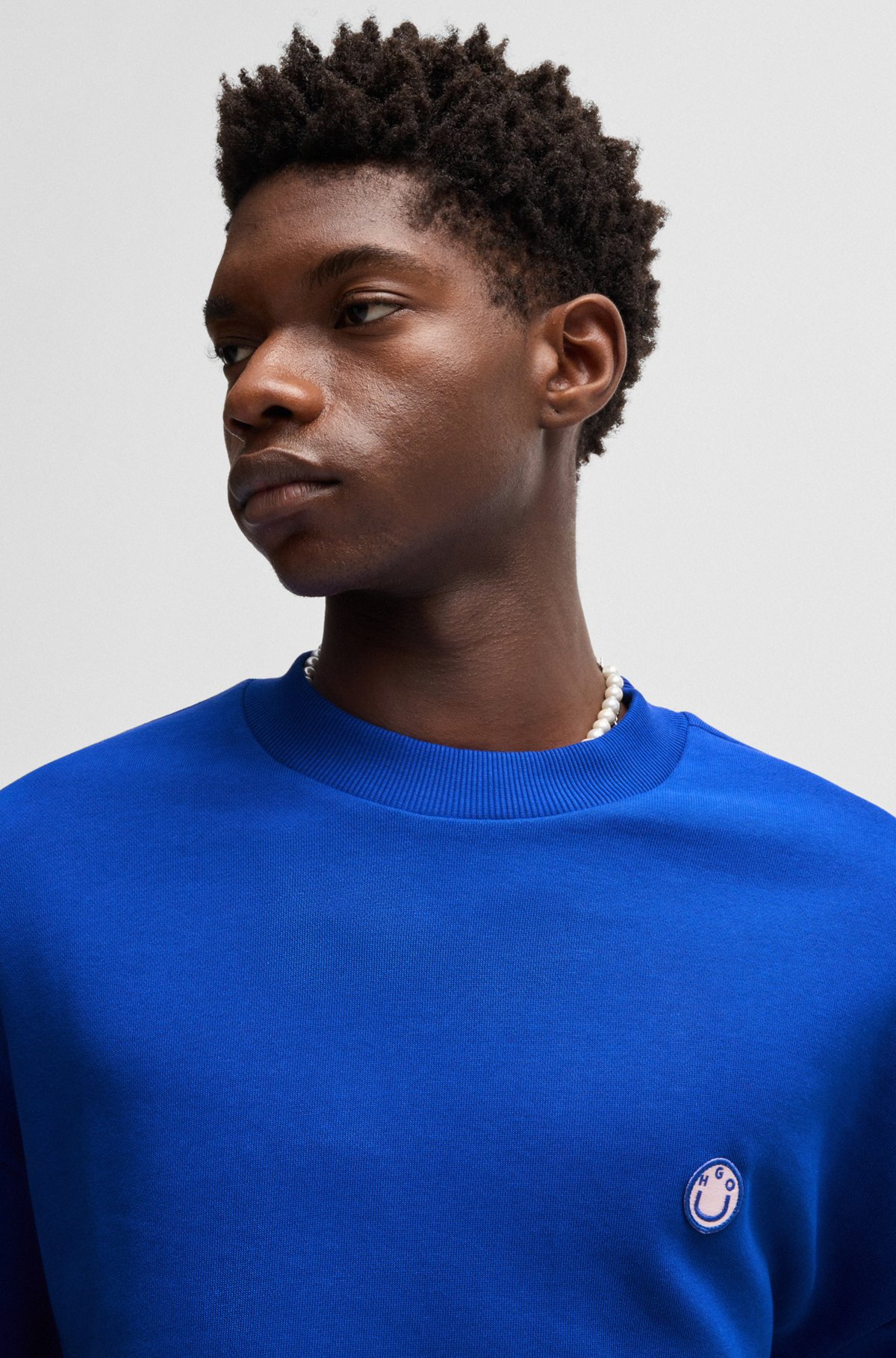 COTTON-TERRY SWEATSHIRT WITH HAPPY HUGO LOGO PATCH - 3