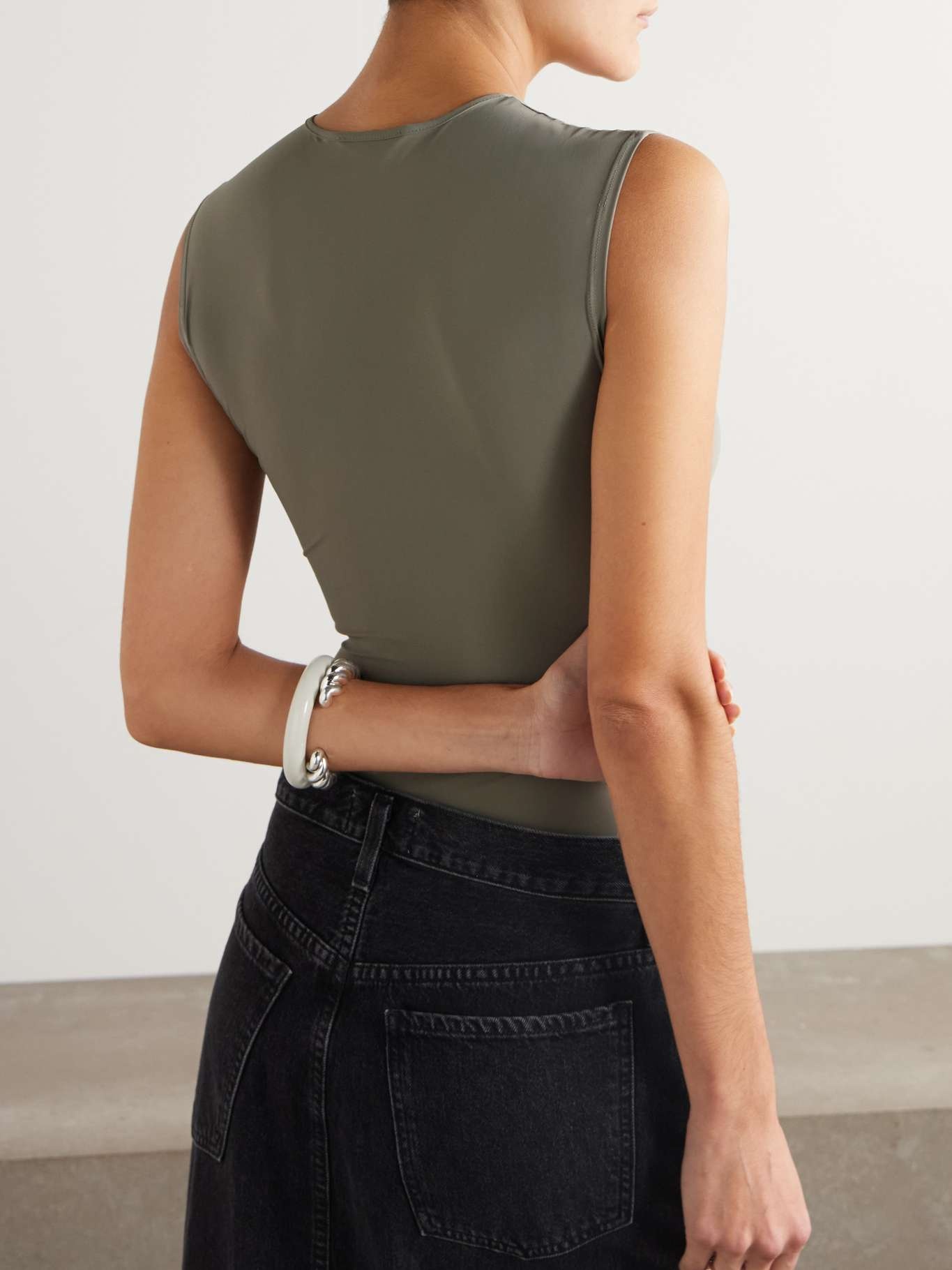 Aura stretch-jersey thong bodysuit Gray green - 3