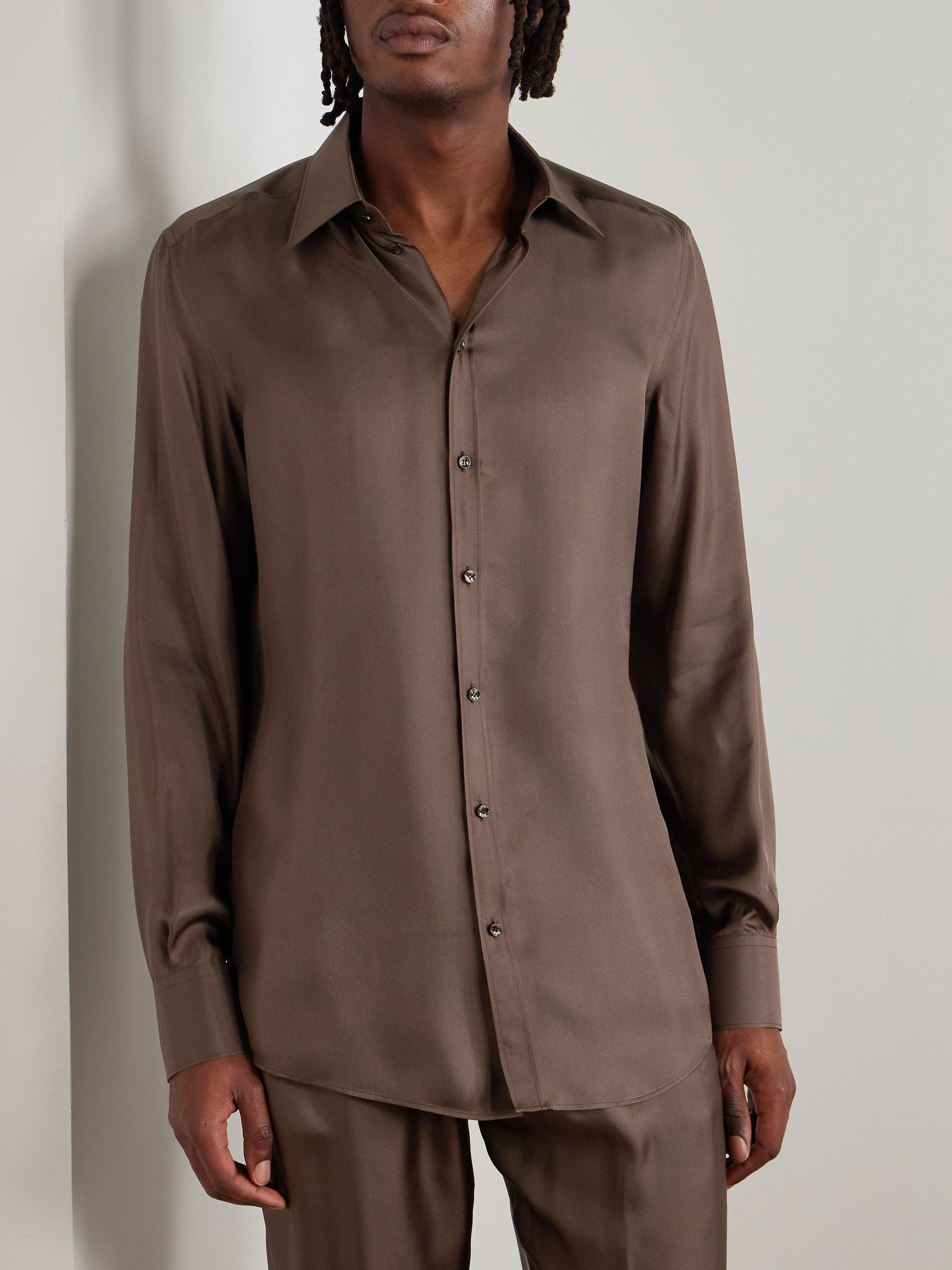 Martini Silk-Twill Shirt Brown - 3