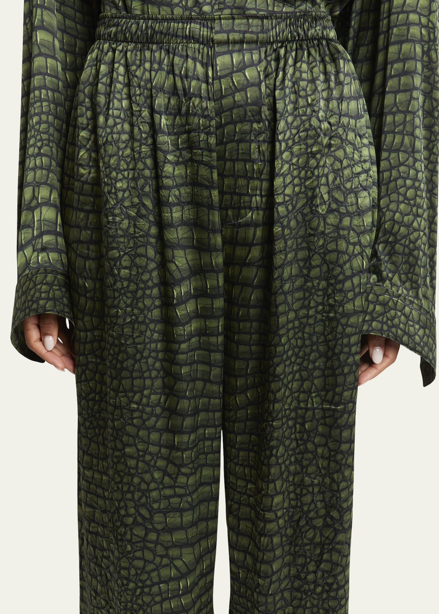 Crocodile Print Silk Satin Pajama Pants - 5