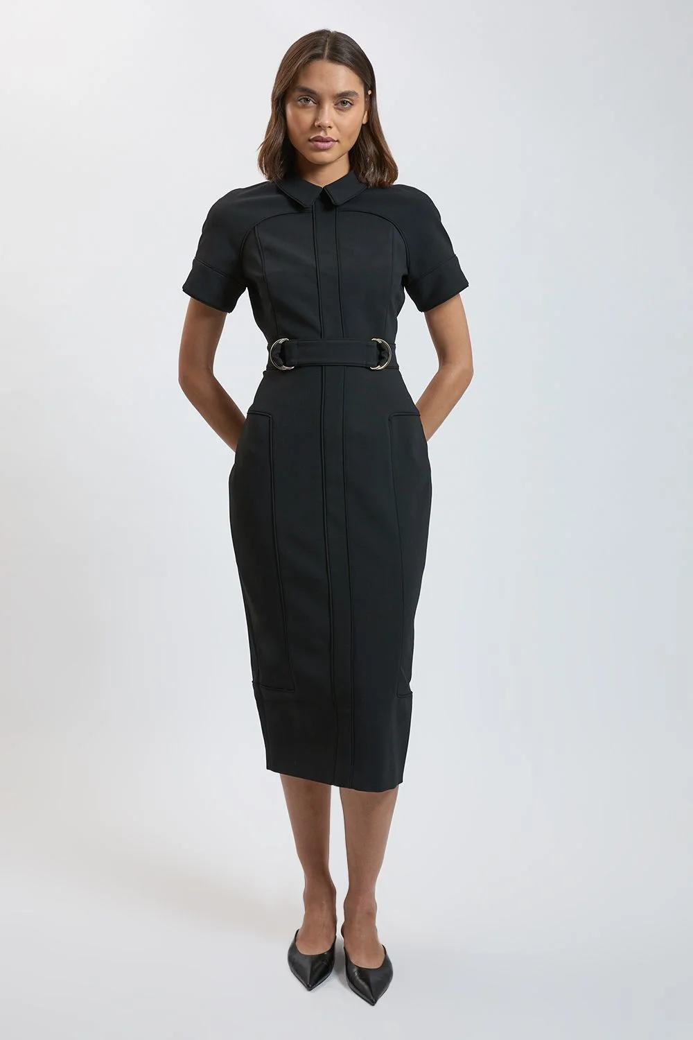 Compact Stretch Tailored Pencil Dress - 1