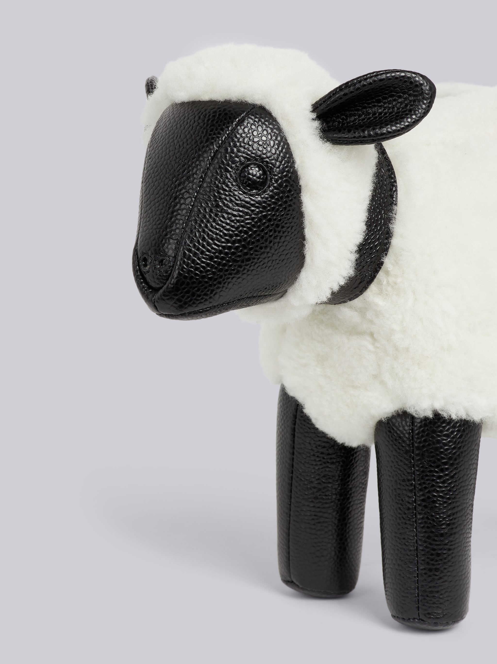 White Curly Merino Shearling Intarsia Stripe Small Sheep Bag - 2