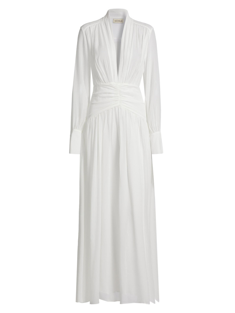 Women's Jocelyn Deep Plunge Long-Sleeve Silk Gown - Ivory 1