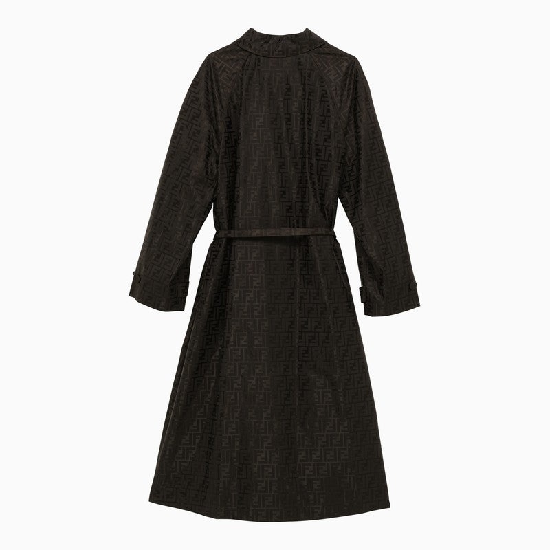 FENDI Fendi Ebony Single-Breasted Trench Coat With All-Over
