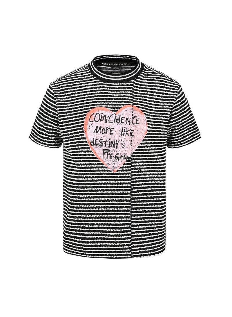 Heart Message Stripe Crew Neck Knit Top 1