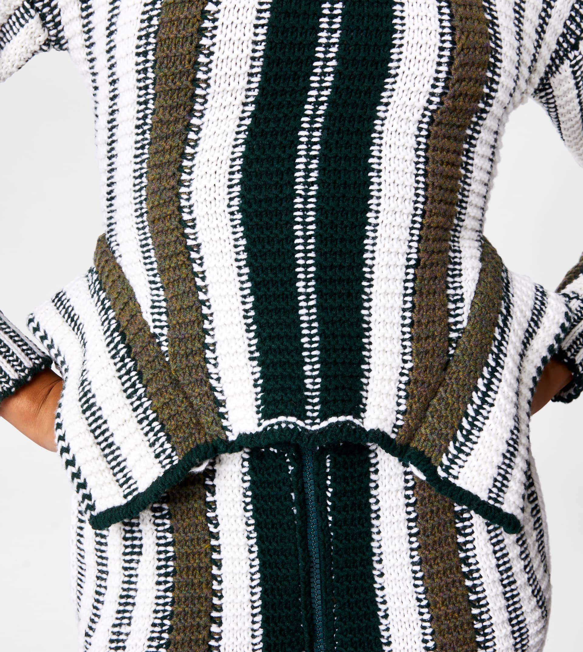 STRIPED JUMPER IN WOOL - GREEN, WHITE - 3