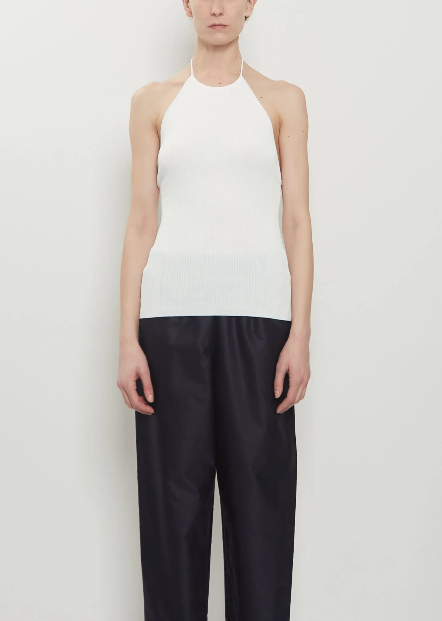 Ribbed Knit Open Back Top - 1