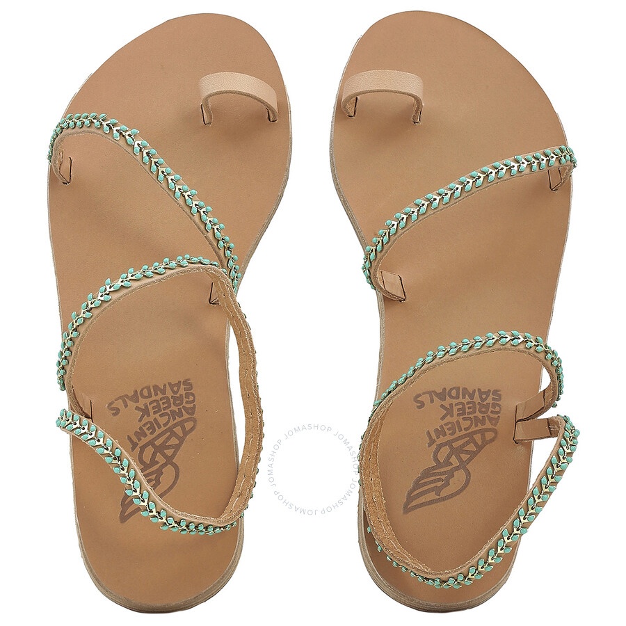 Ancient Greek Sandals Ladies Natural/Blue Apli Eleftheria Flat Sandals - 4