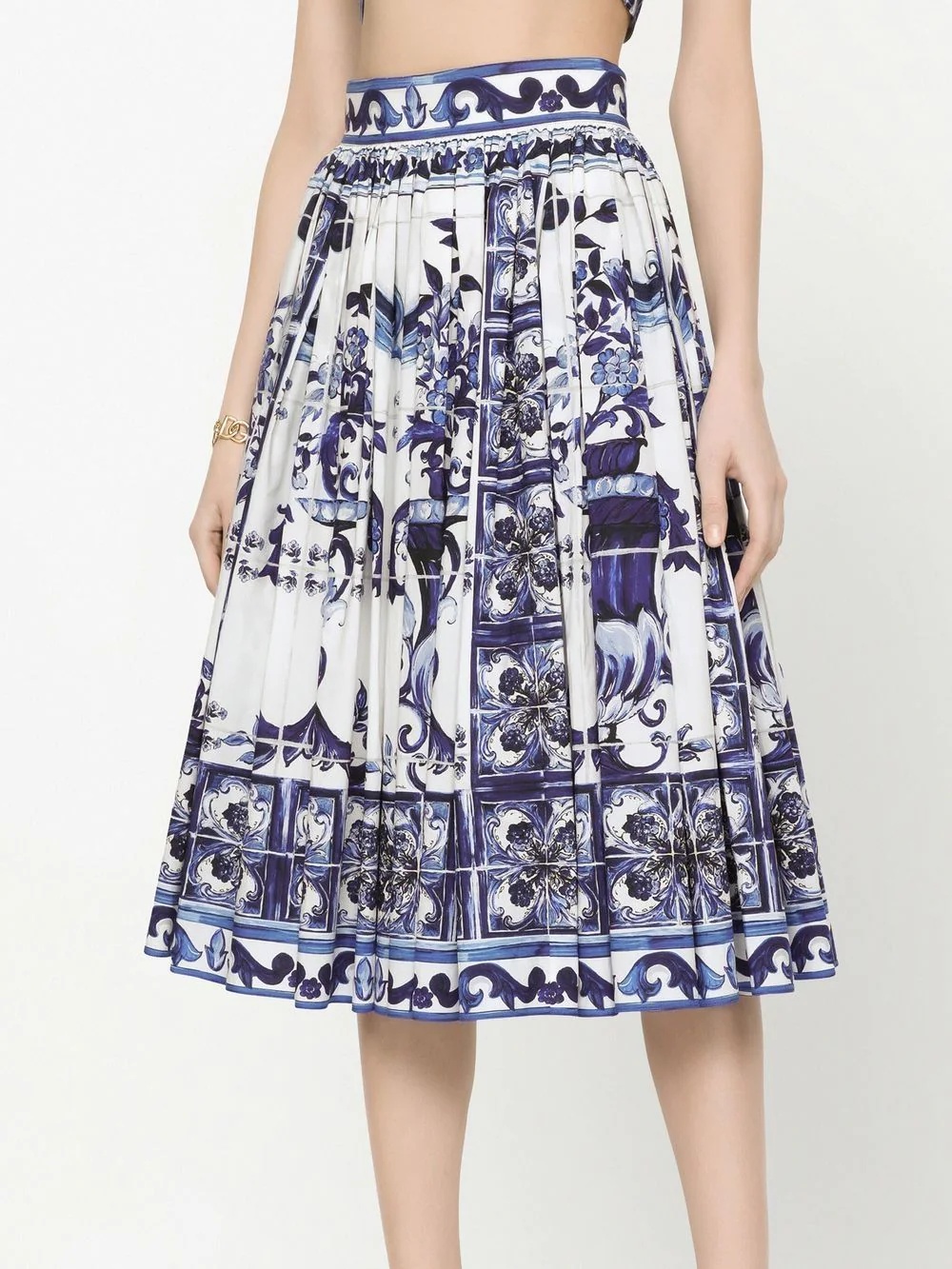 Majolica-print pleated A-line midi skirt - 5