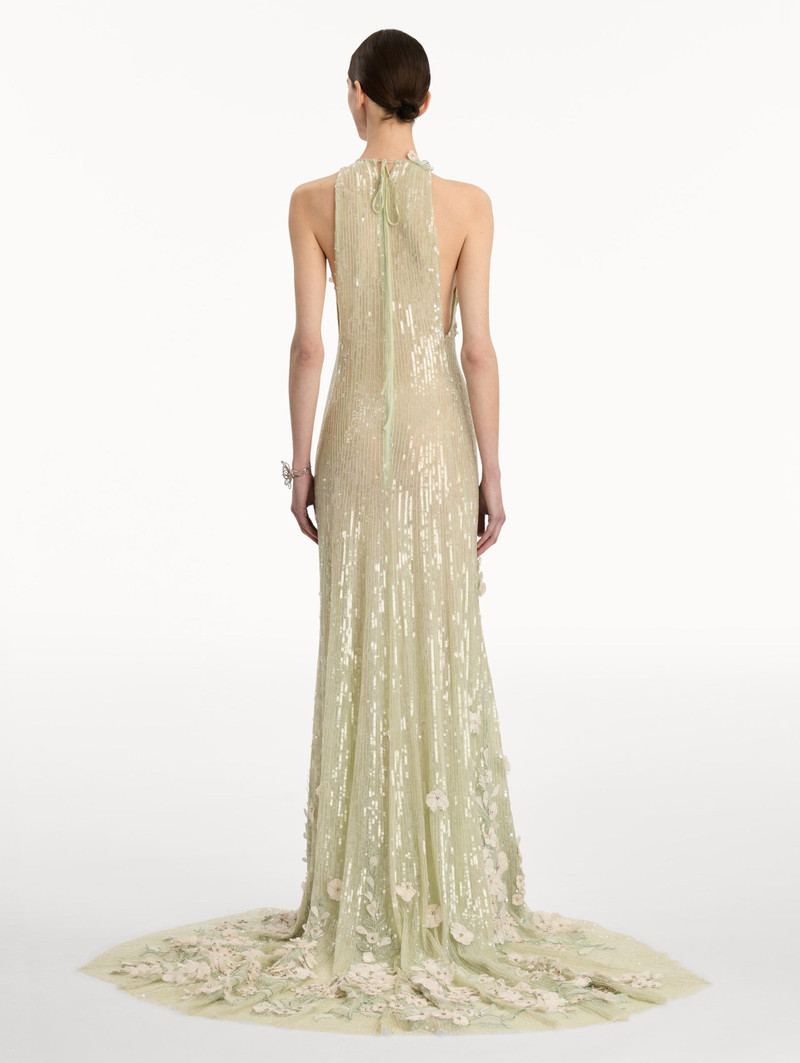 FOXGLOVE EMBROIDERED SEQUIN TULLE GOWN 3