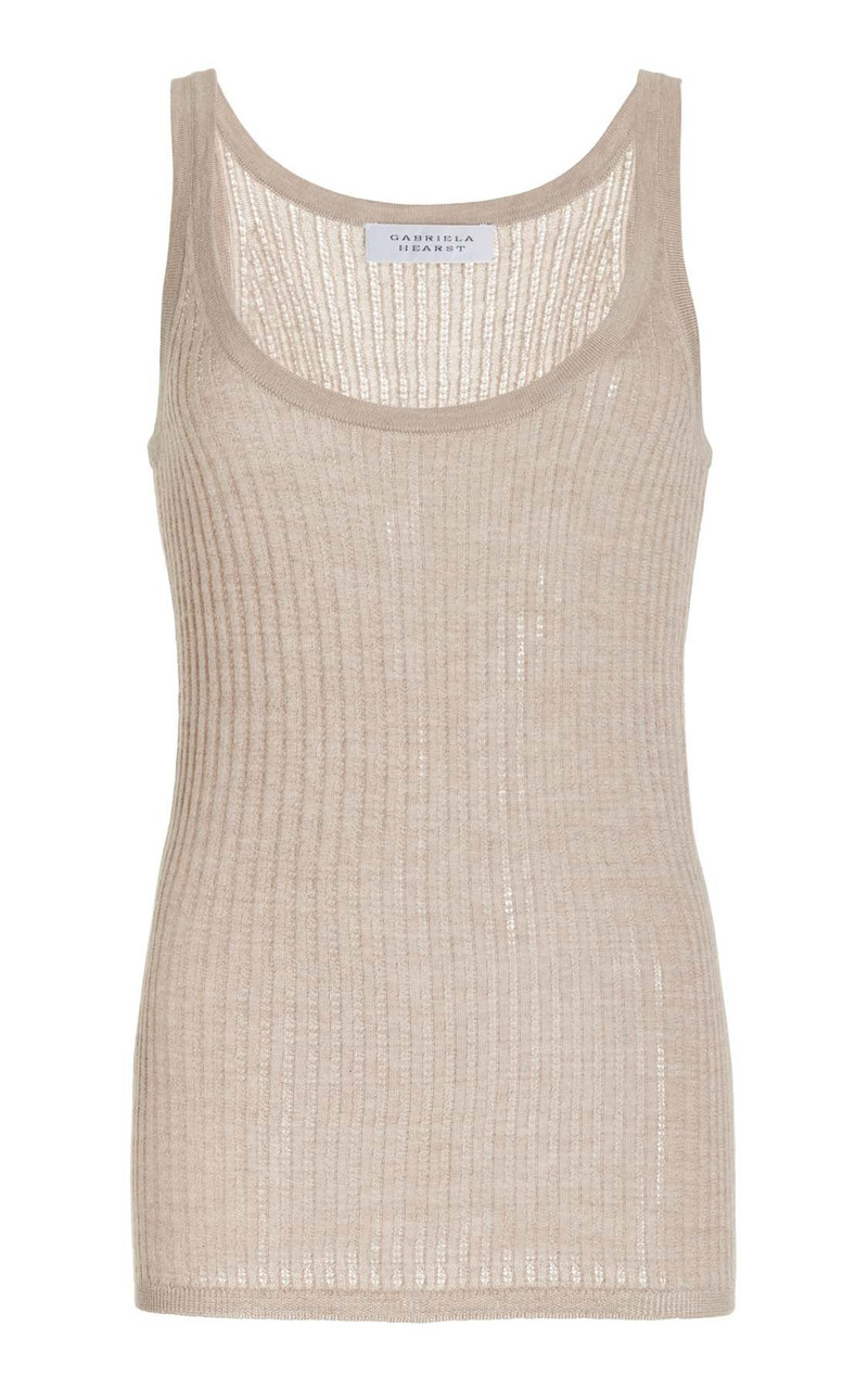 Nevin Pointelle Tank in Oatmeal Silk Cashmere - 1
