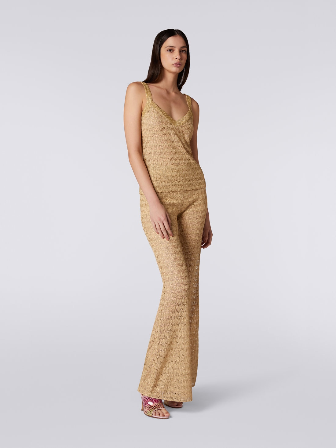 Lace-effect knitted tank top with lamé - 2