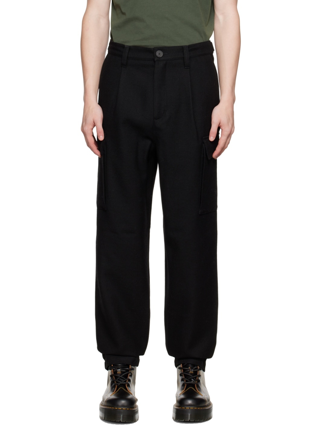 Black Wide Cargo Pants - 1