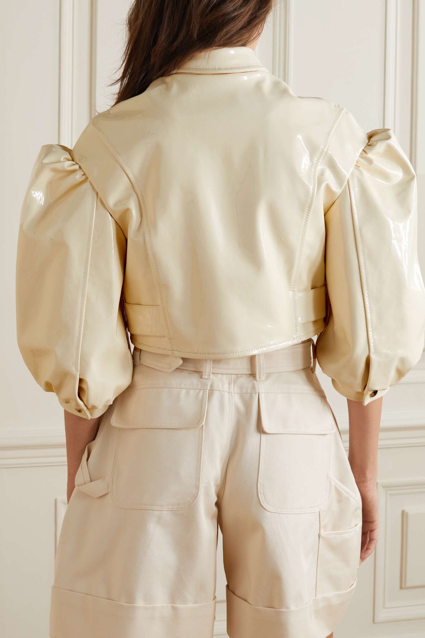 Ruffled patent-leather biker jacket - 4