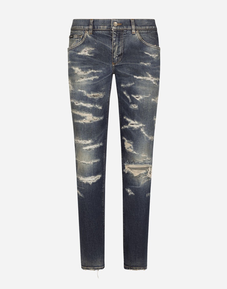 Skinny stretch denim jeans with abrasion details - 1