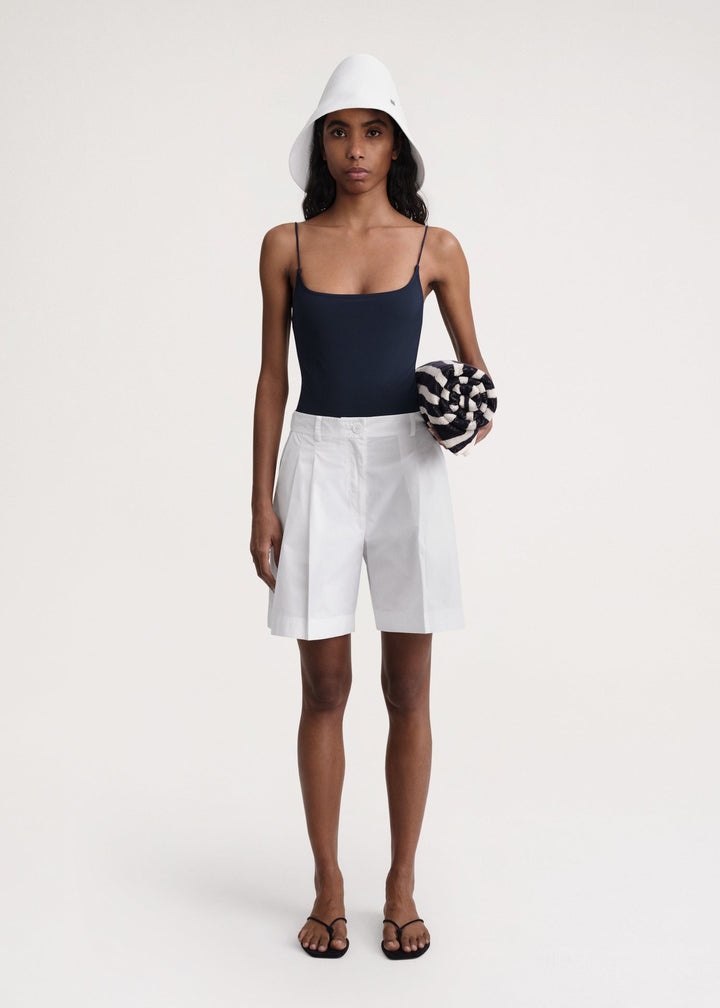 Pleated cotton-poplin shorts white - 2