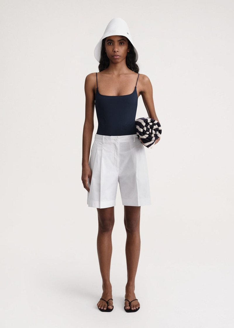 Totême Pleated cotton-poplin shorts white outlook