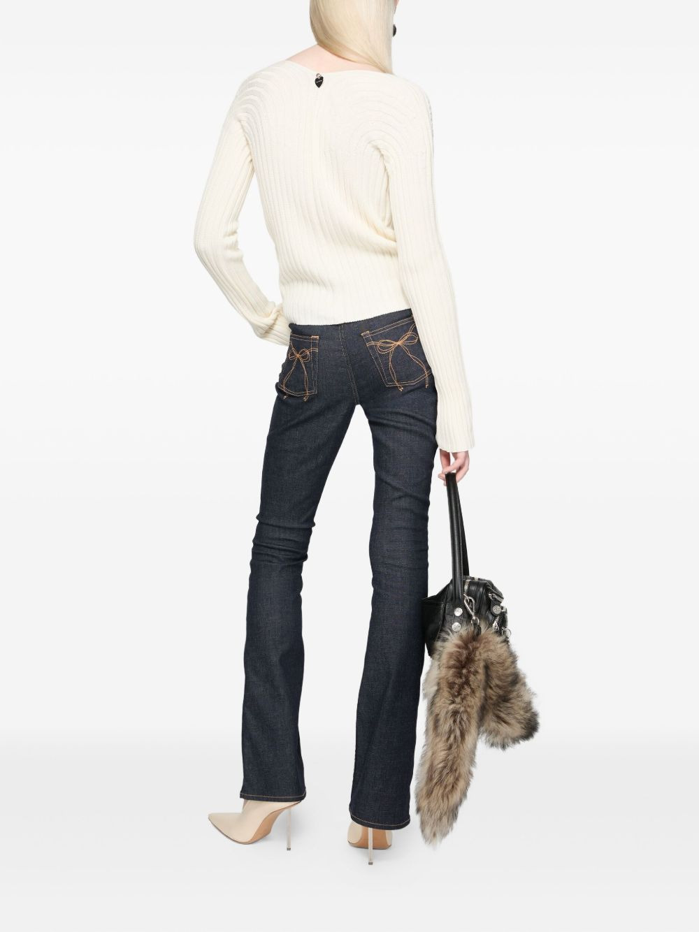 bow-detail flared trousers - 3