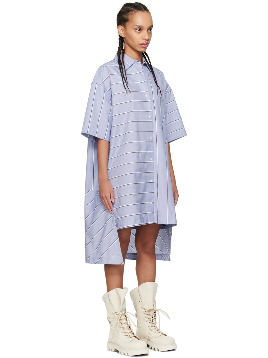 Blue Stepped Hem Shirt Minidress - 2