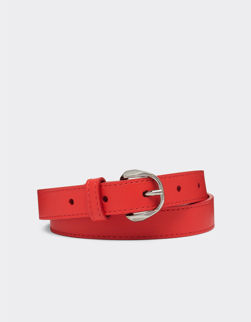 Thin leather belt with Prancing Horse detail 1