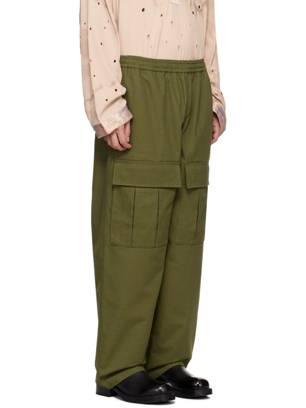 Khaki Embroidered Cargo Pants - 2