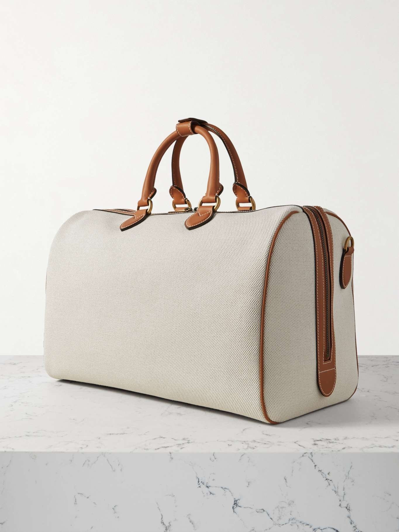 Leather-trimmed printed canvas tote - 3