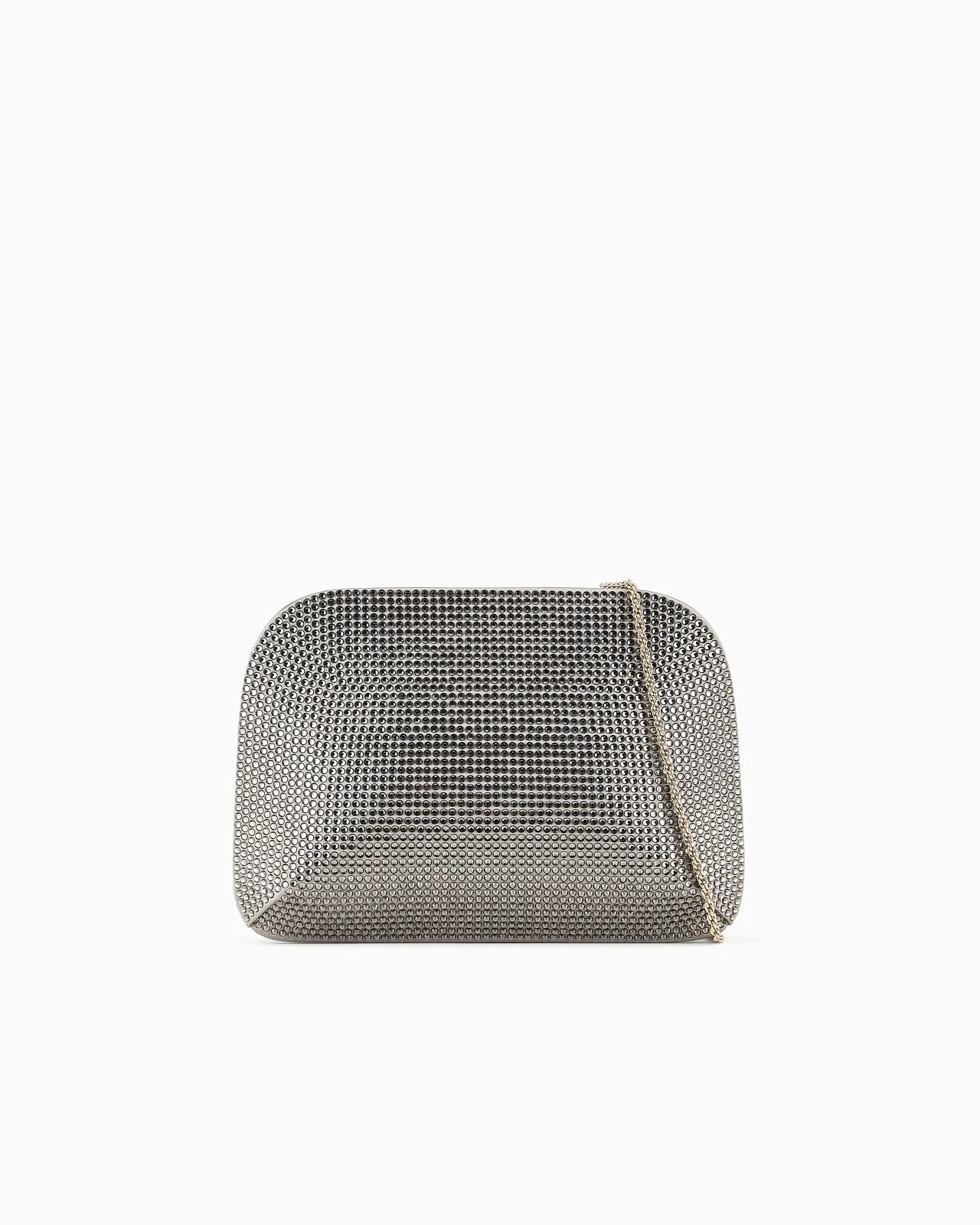 SATIN AND SILK CLUTCH WITH RHINESTONES AND CHAIN SHOULDER STRAP - 1