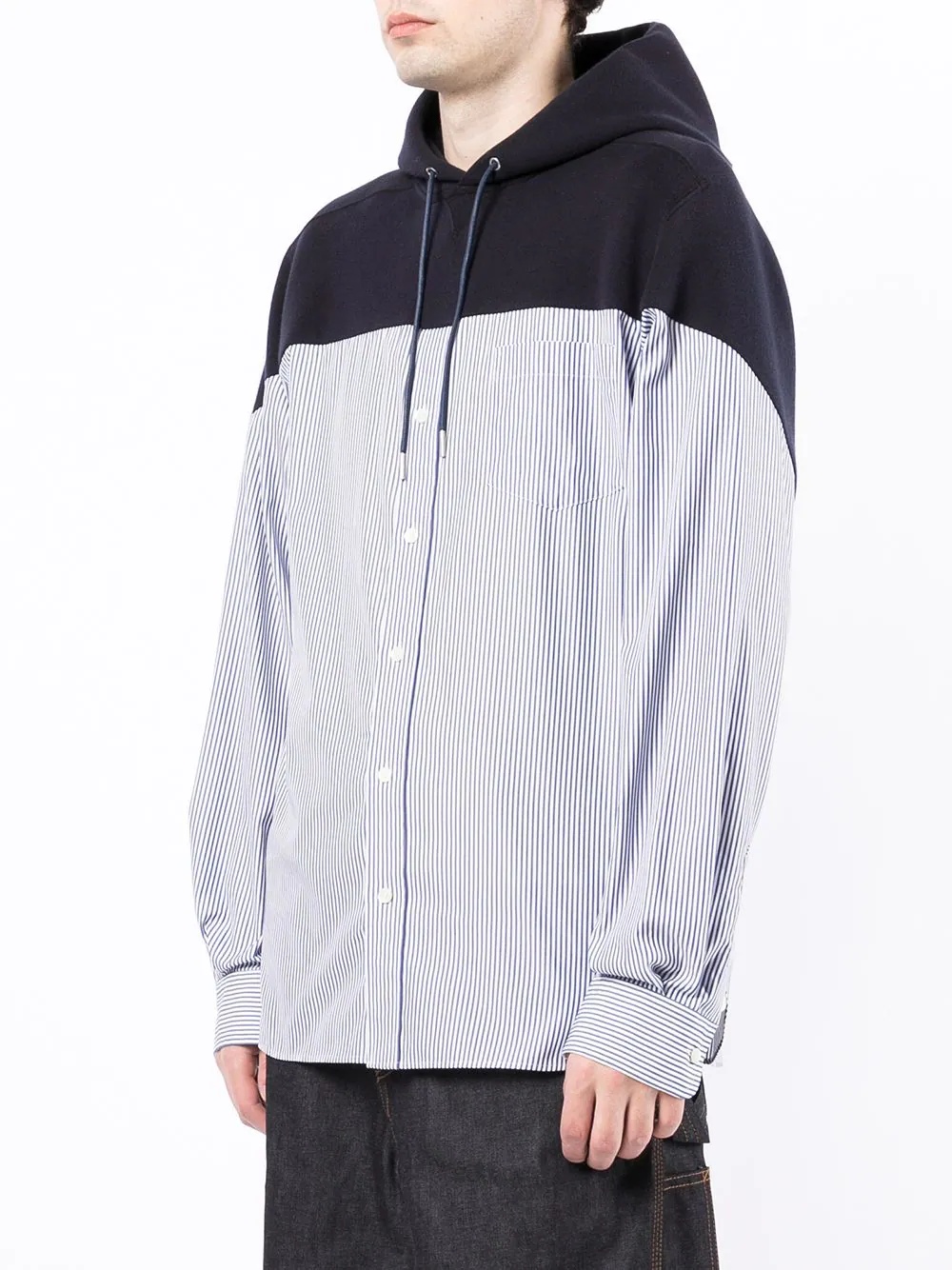 hooded panel button-up shirt - 3