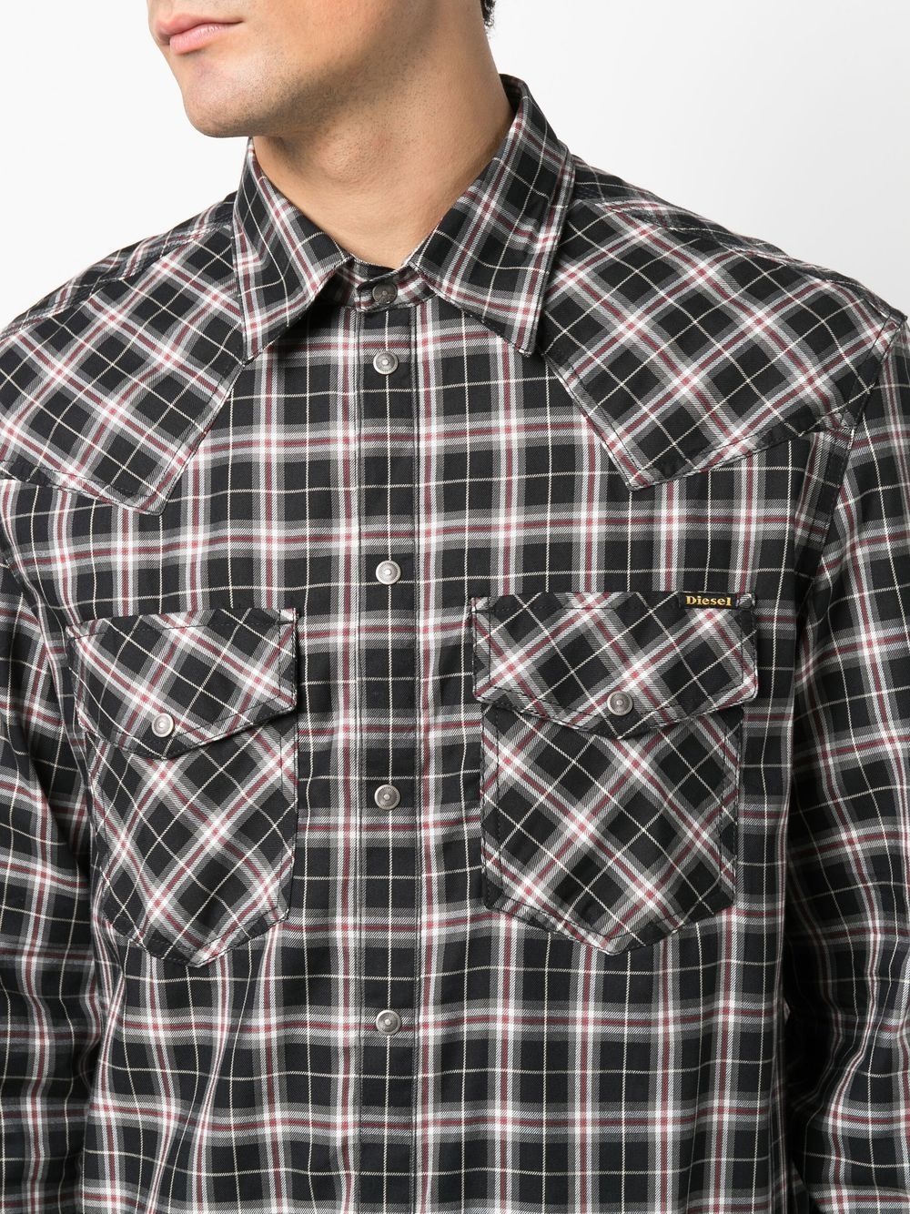 check-print cotton-blend shirt - 5