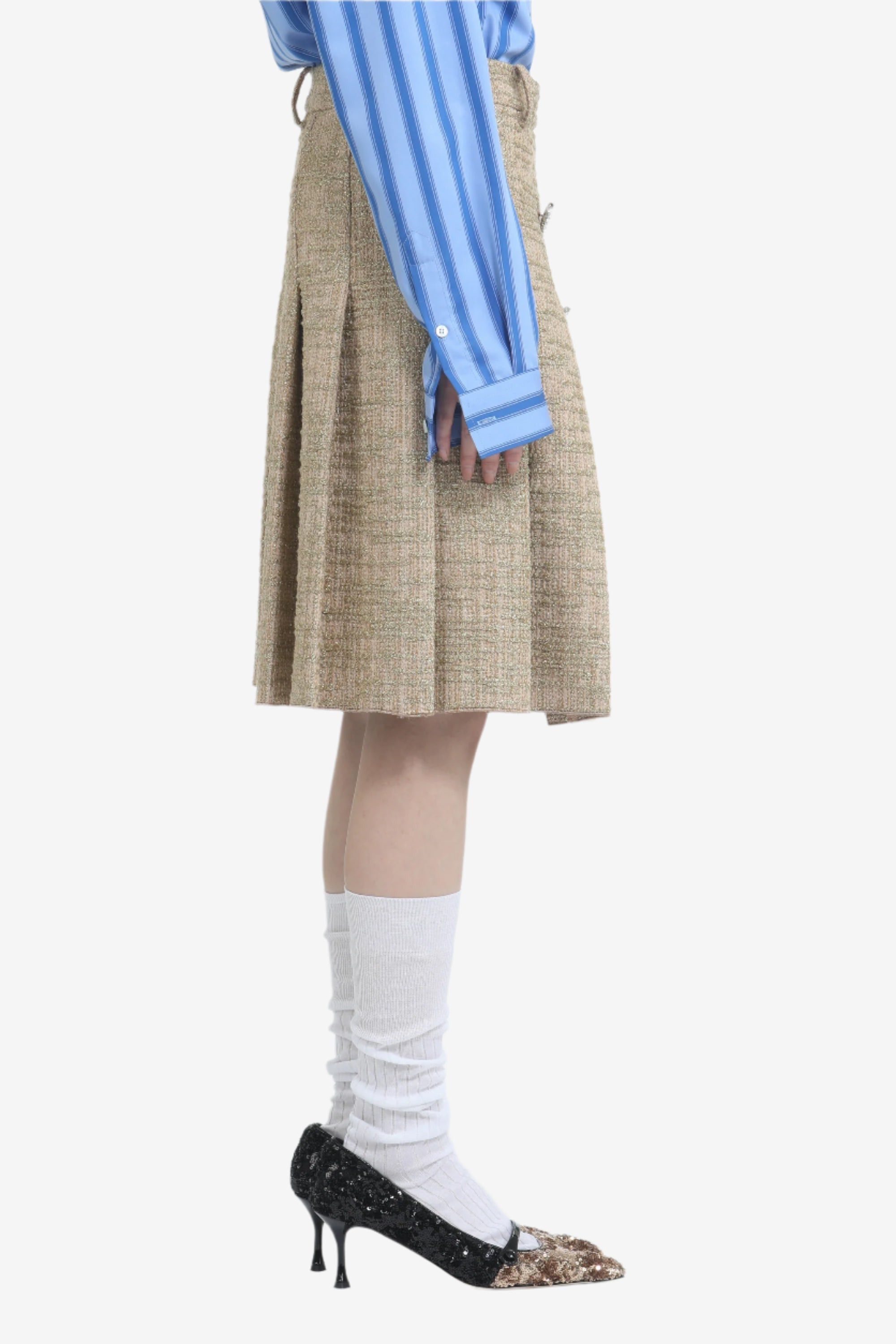 PLEATED SKIRT WITH BELT LOOPS AND JEWEL BUTTONS - 3