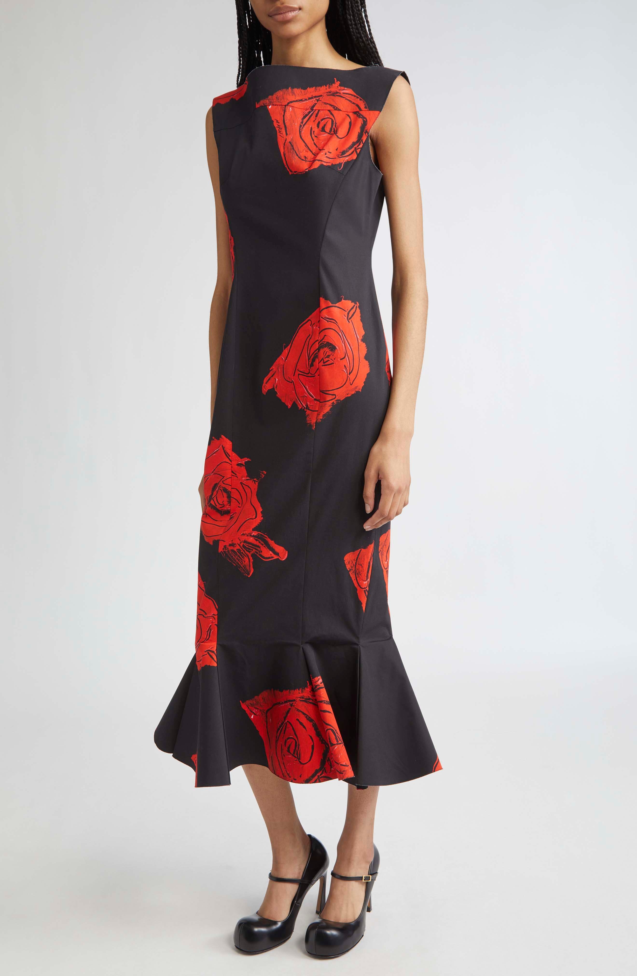 Marni Juno Floral Print Compact Cotton Poplin Dress in Jun99 Black at Nordstrom - 4