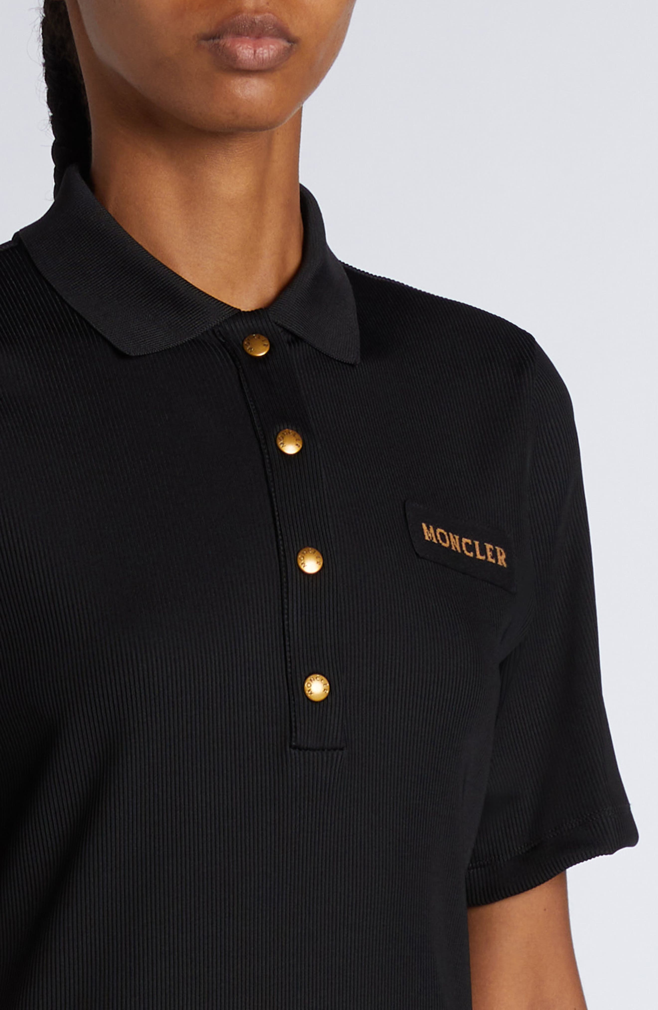 Moncler Rib Knit Polo Dress in Black at Nordstrom - 4