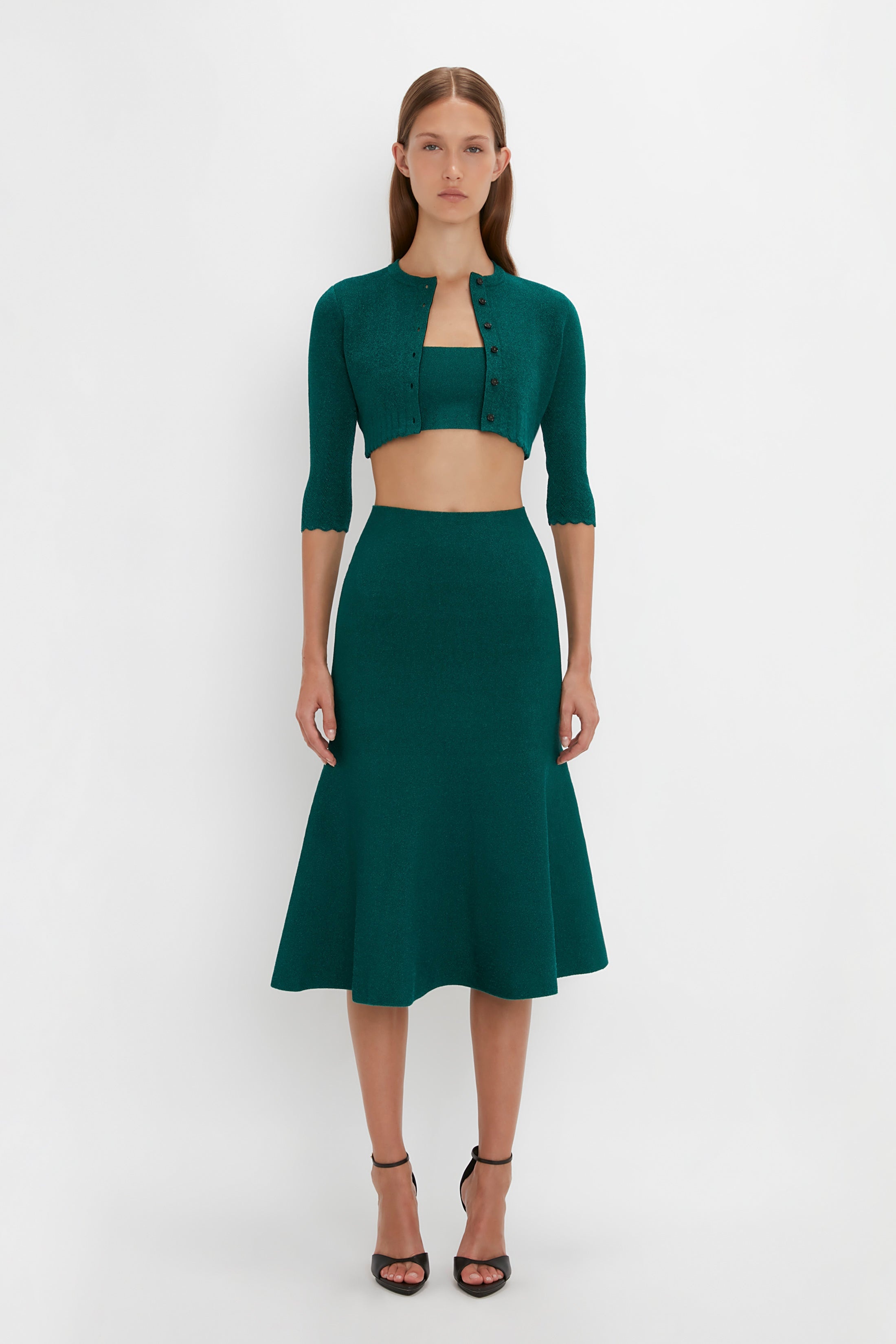 VB Body Cropped Cardi In Lurex Green - 3