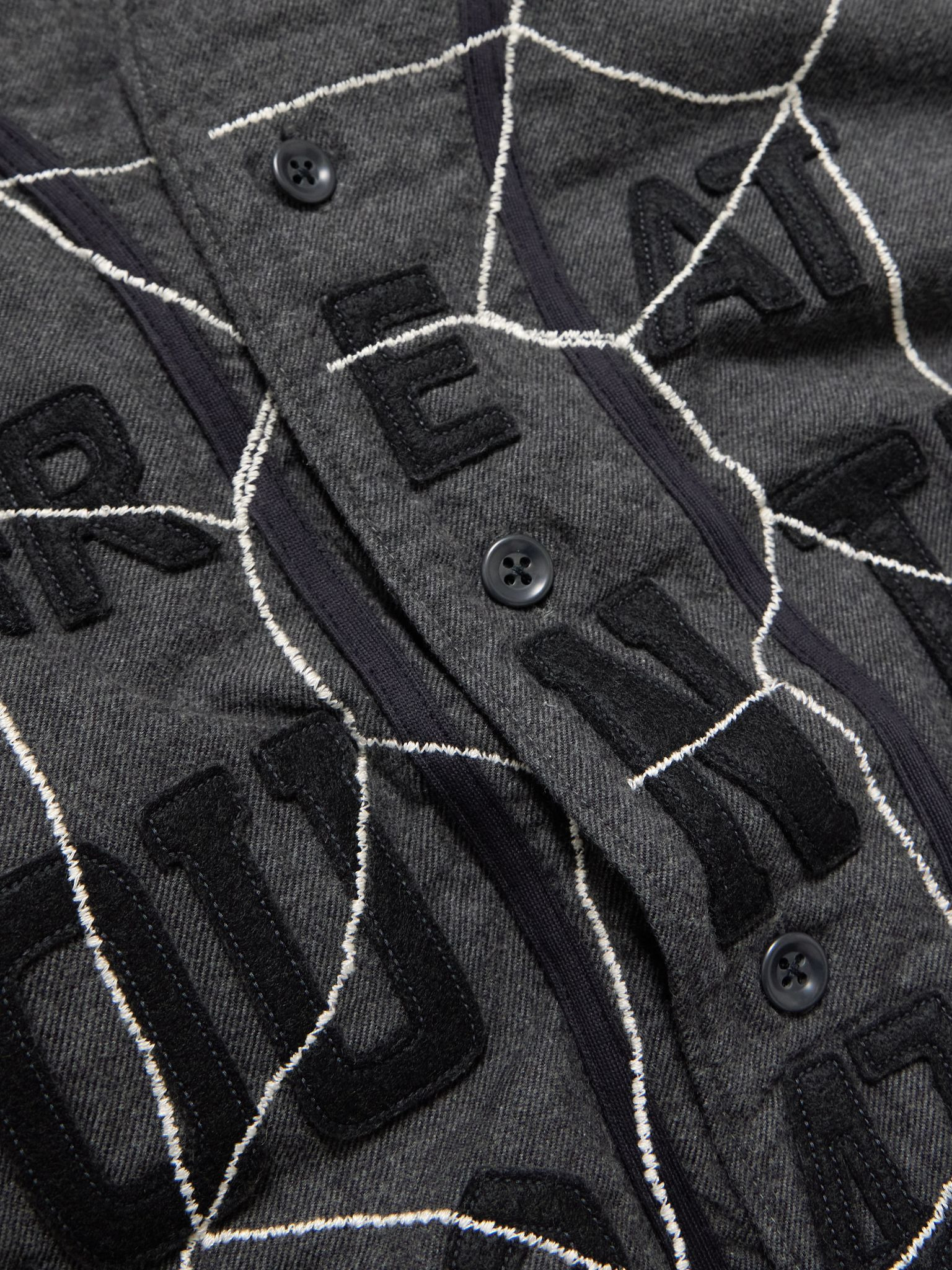 Embroidered Felt-Trimmed Cotton and Wool-Blend Shirt Gray - 5