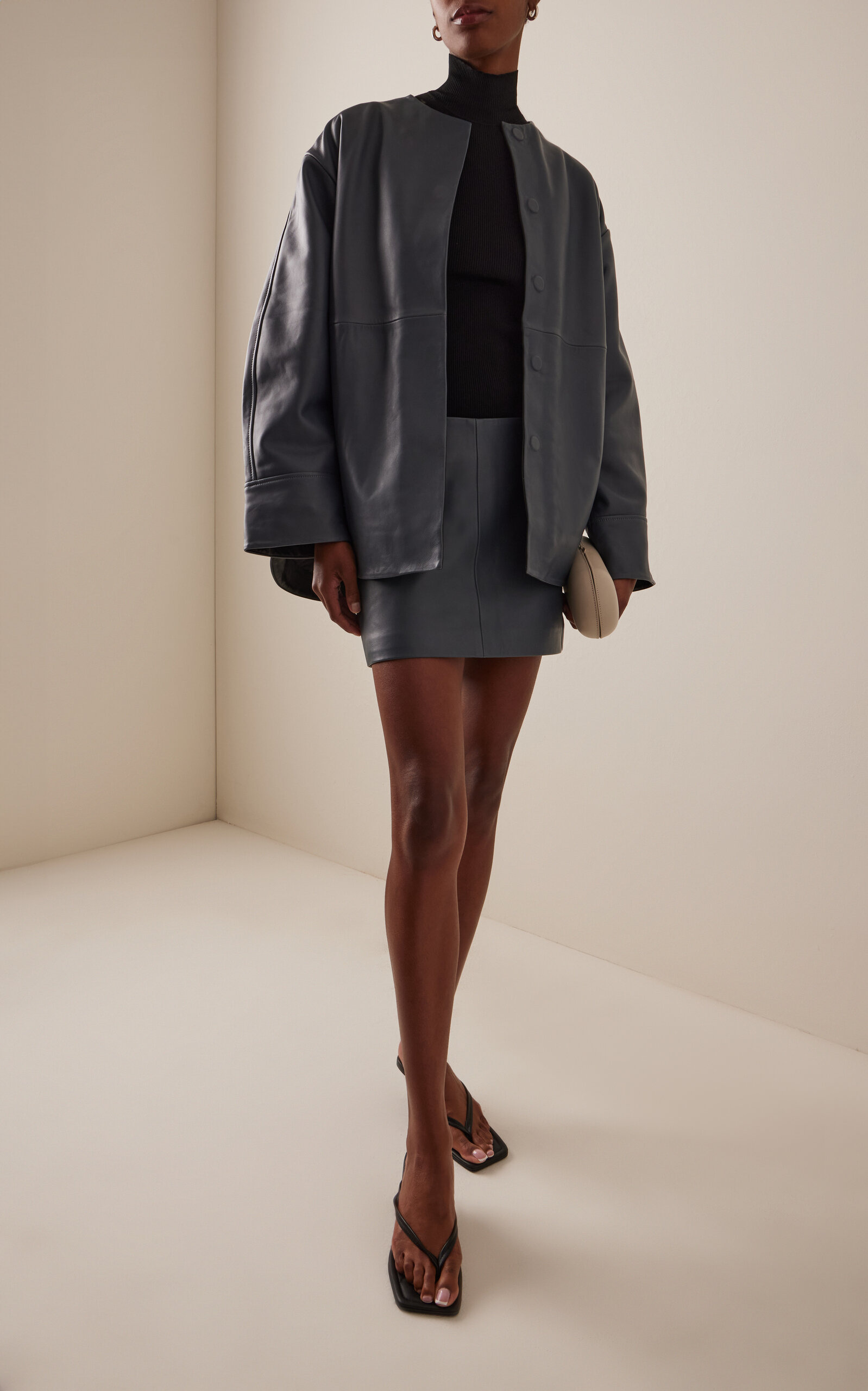 Exclusive Leather Mini Skirt grey - 3