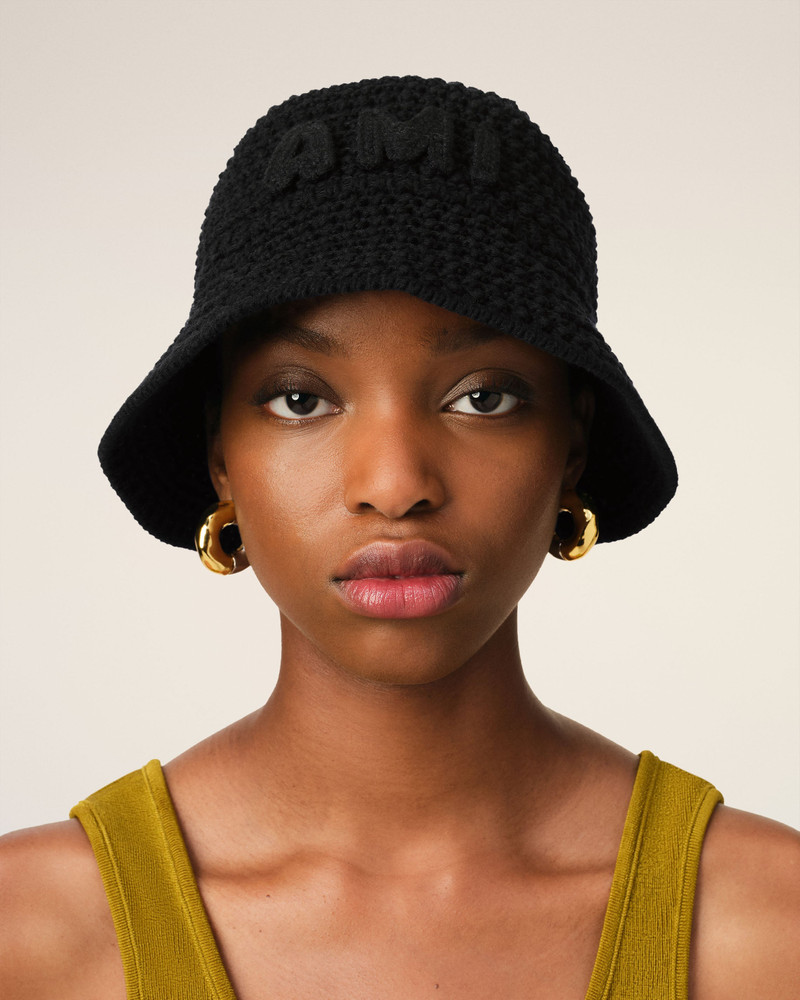 AMI Paris BLACK KNIT AMI PATCH BUCKET HAT outlook