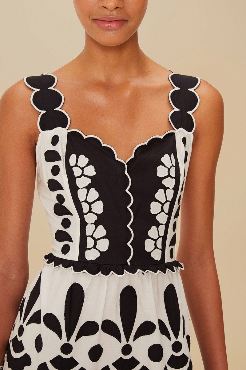 Black And White Summer Cutwork Organic Cotton Midi Dress 3