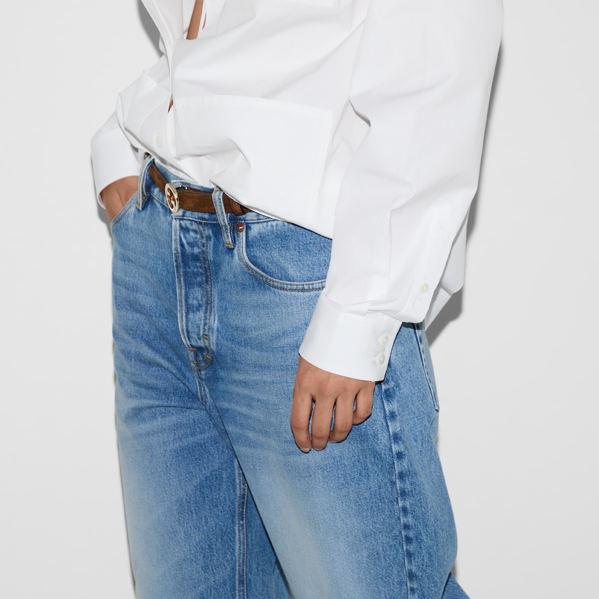 Denim pant with Gucci label - 5