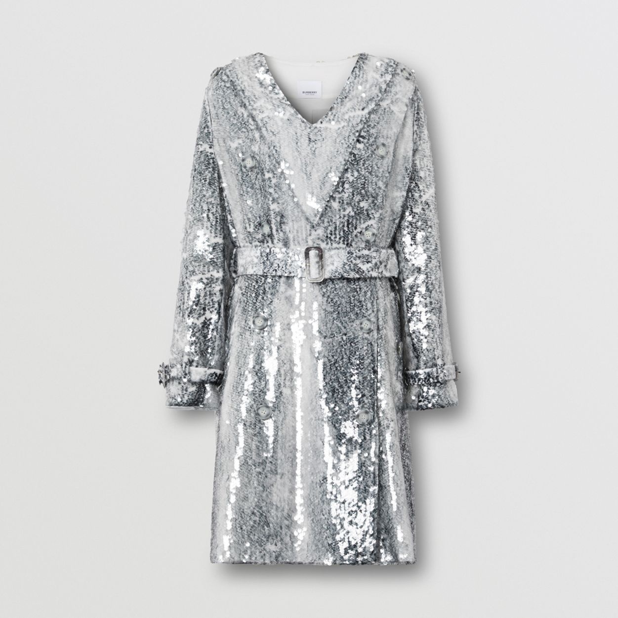 Sequinned Animal Print V-neck Trench Dress - 1