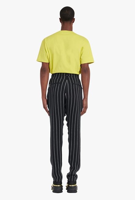 Black and white striped cuprammonium harem-cut pants - 3