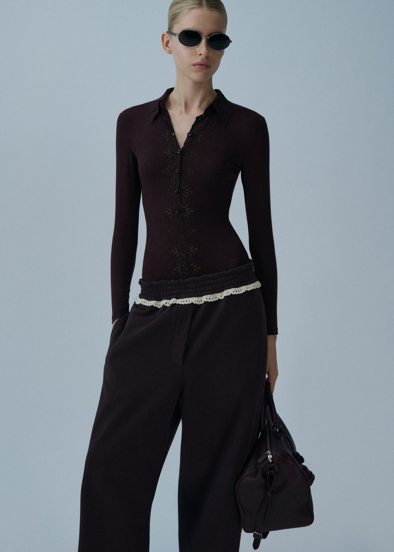 MAGDA BUTRYM Long-sleeve tricot polo bodysuit in brown outlook