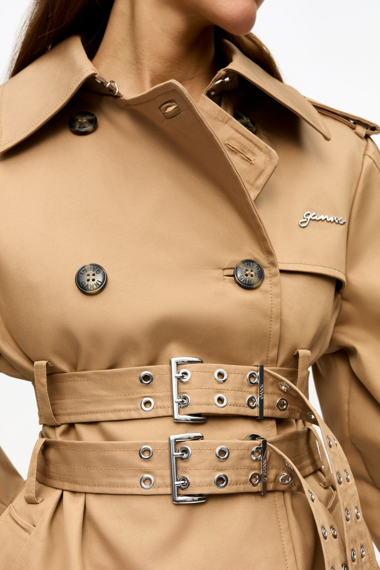 CAMEL BONDED COTTON TRENCH COAT - 4