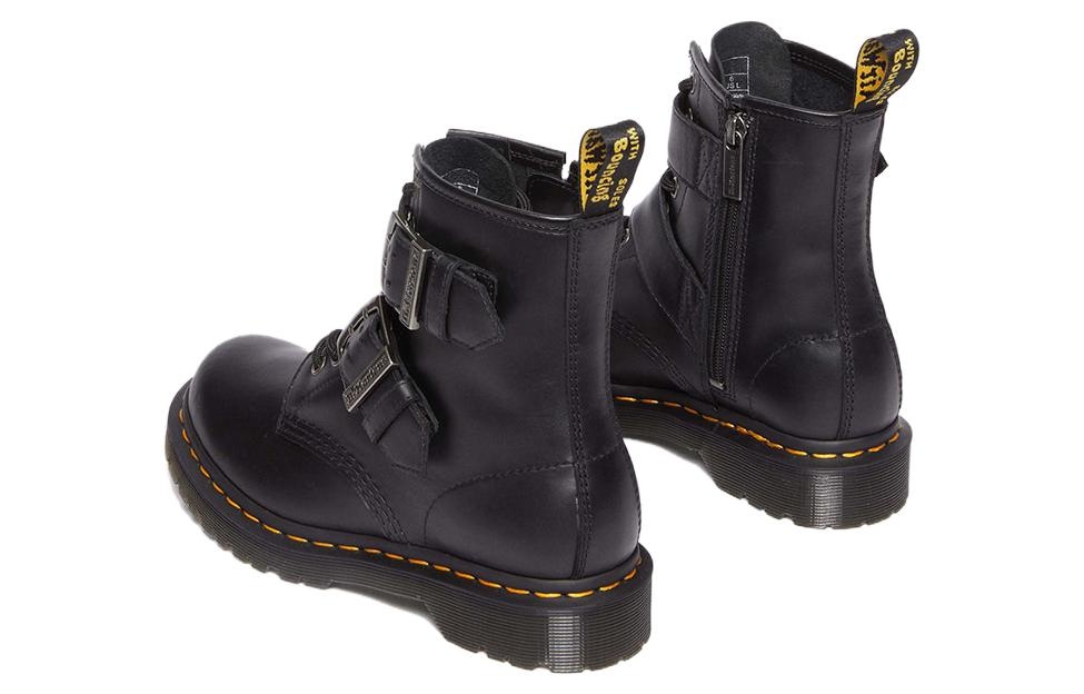 Dr.Martens 1460 Buckle Pull Up Leather Lace Up Boots 'Black Silver' 31033001 - 4