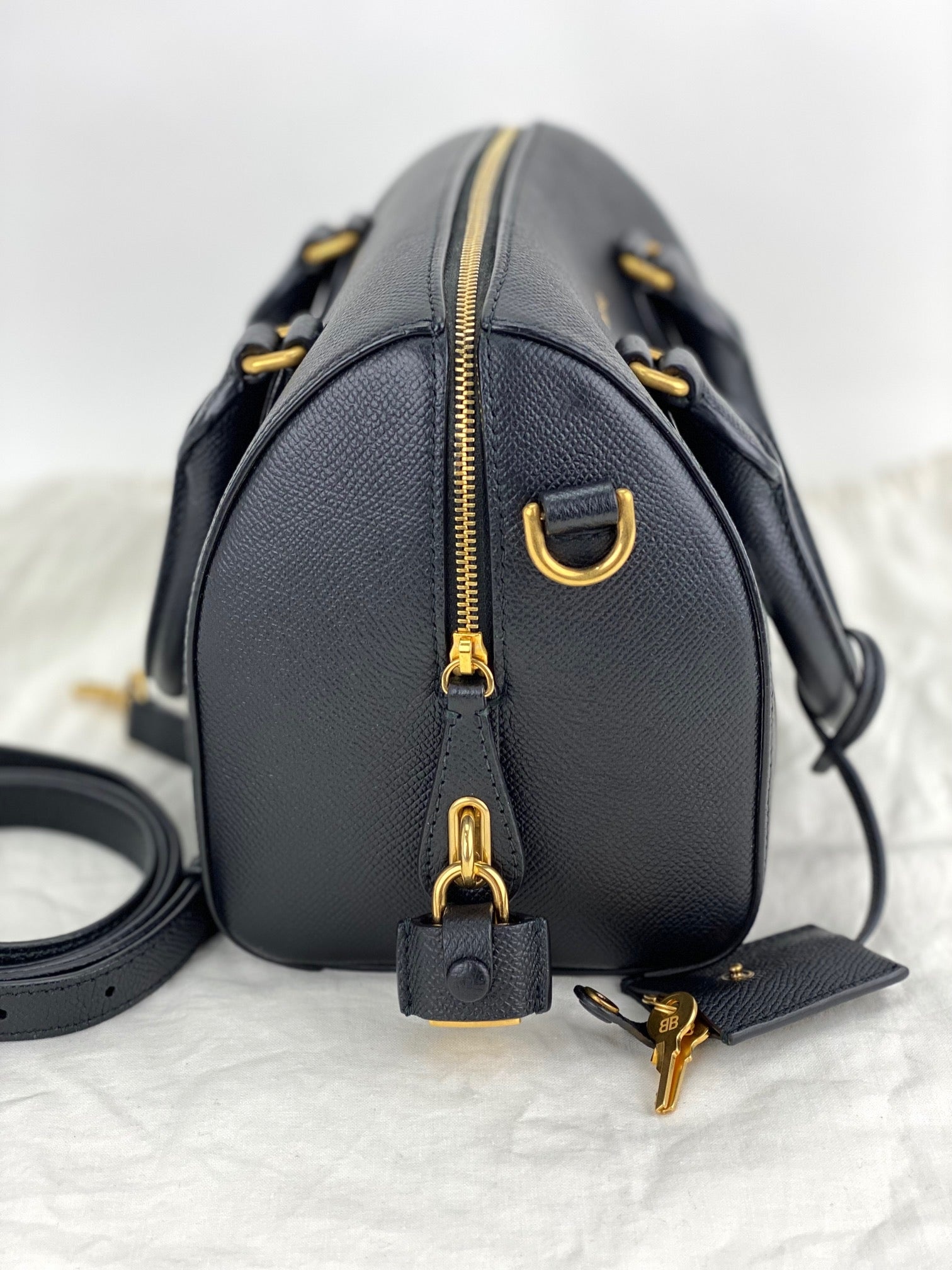 Balenciaga Ville Bowling Small Black Grained Leather Satchel Crossbody Bag preowned - 3