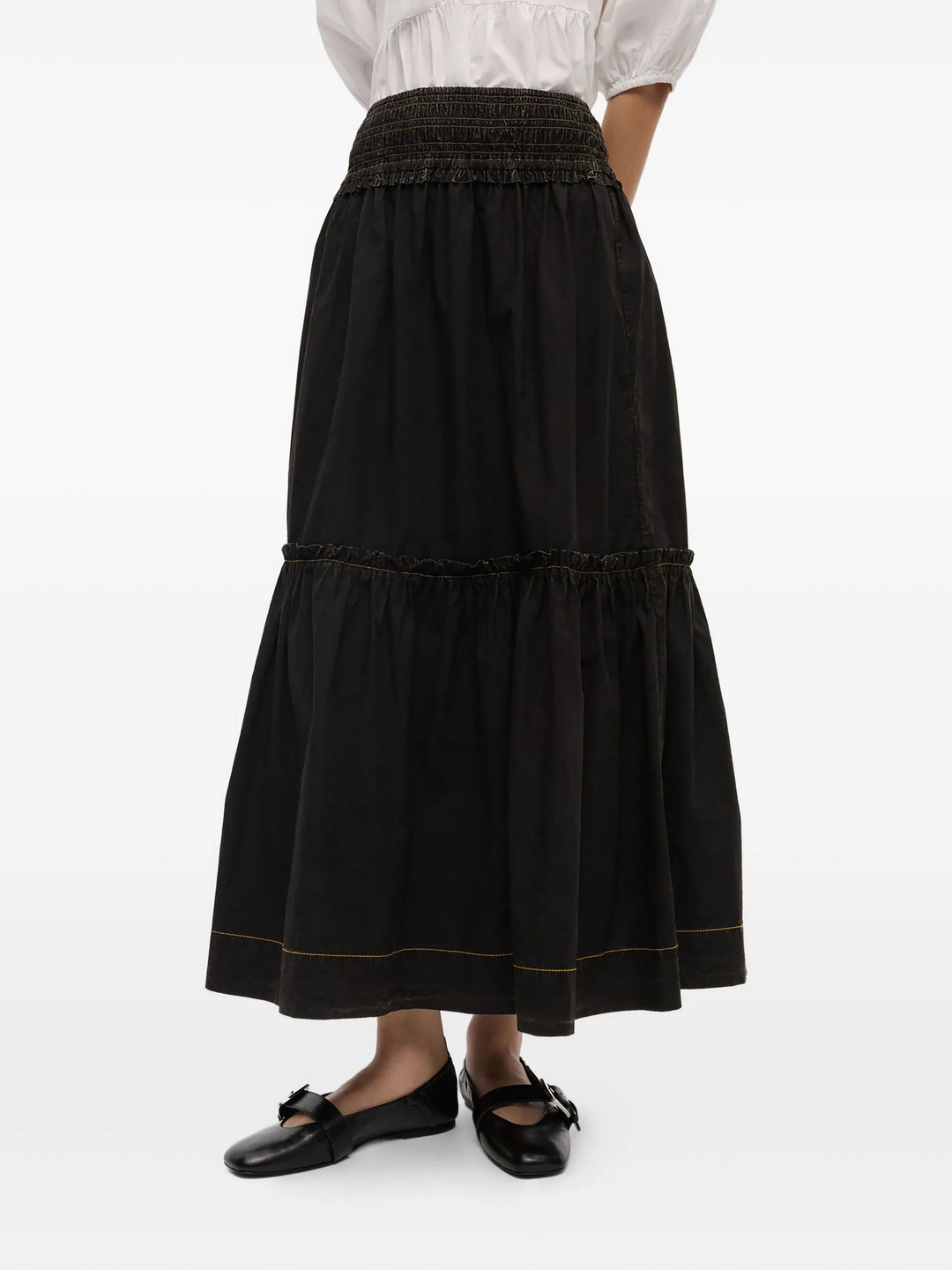 Garment Dyed Cotton Smock Maxi Skirt - 3