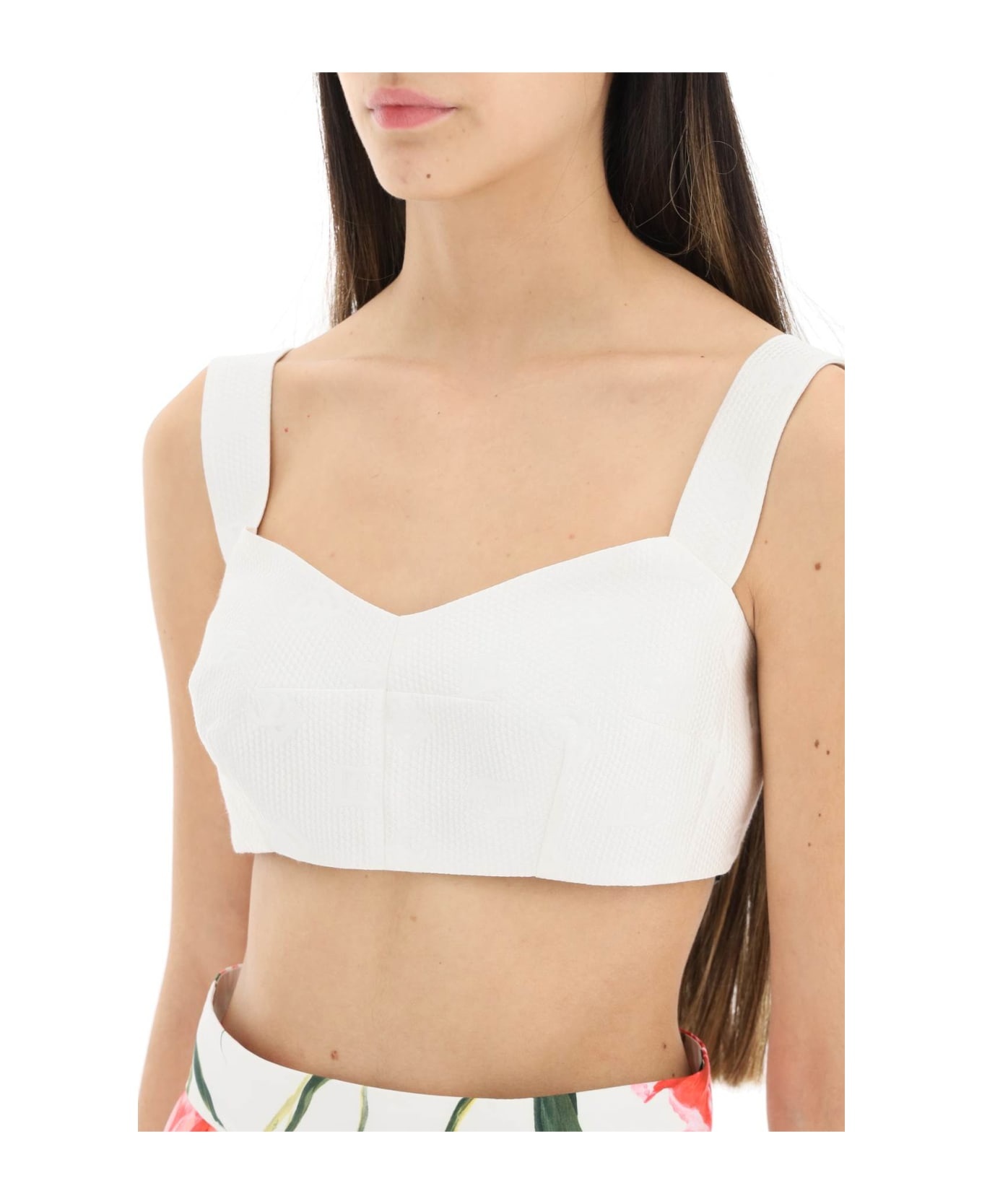 White Cotton Blend Bustier - 4
